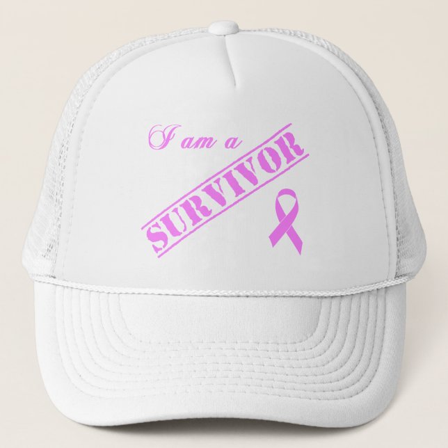 I am a Survivor - Breast Cancer Pink Ribbon Trucker Hat (Front)