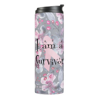 I am a Survivor Breast Cancer Warrior Floral Thermal Tumbler