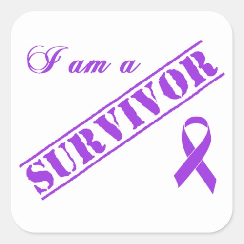 I am a Survivor _ Crohns  Colitis Purple Ribbon Square Sticker