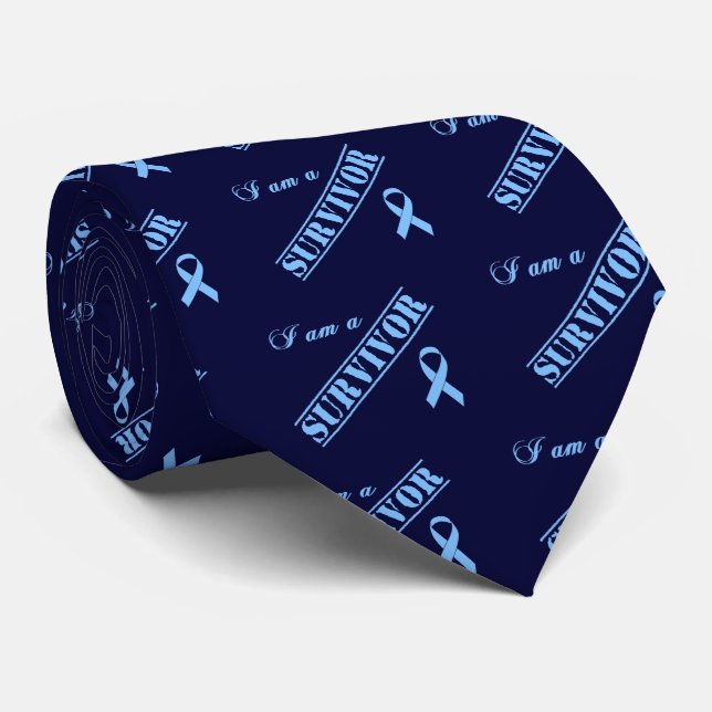 I am a Survivor - Light Blue Ribbon Neck Tie (Rolled)