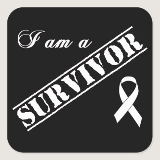 I am a Survivor of Lung Cancer - White Ribbon Square Sticker