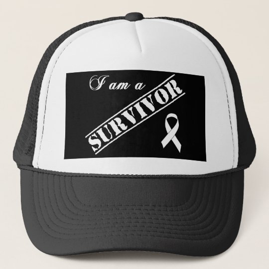 I am a Survivor of Lung Cancer - White Ribbon Trucker Hat | Zazzle.com