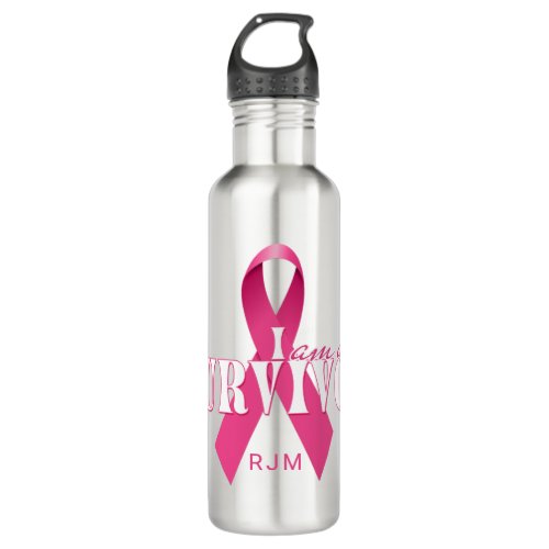 I am a Survivor Pink Ribbon with Monogram Aluminum Stainless Steel Water Bottle