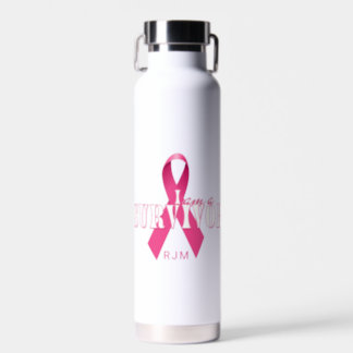 I am a Survivor Pink Ribbon with Monogram Aluminum Water Bottle