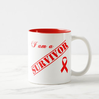 I am a Survivor - Red Ribbon Two-Tone Coffee Mug