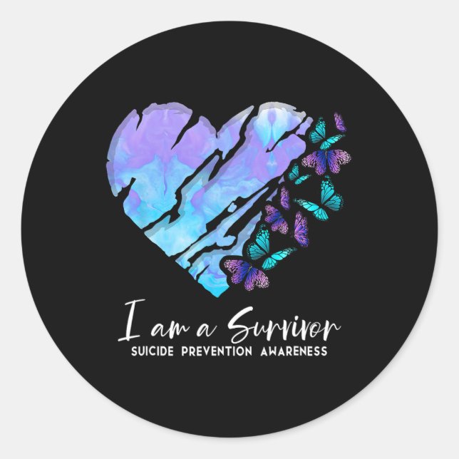 I Am A Survivor Suicide Prevention Awareness Heart Classic Round Sticker (Front)