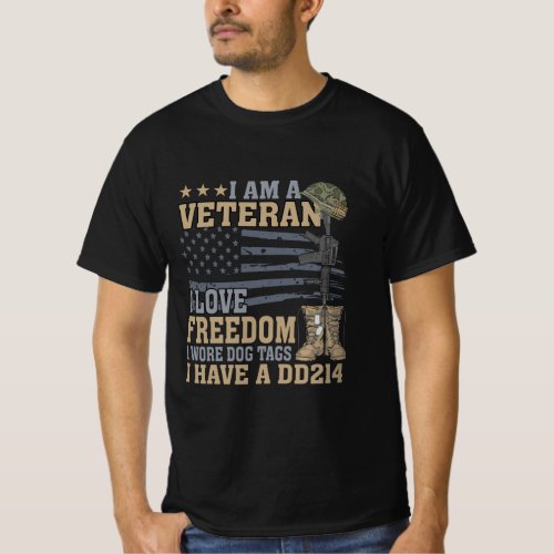 i am a veteran i love freedom i wore dog tags T_Shirt