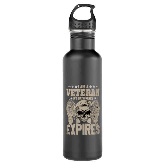 i am a veteran my oath never expires stainless steel water bottle (Front)