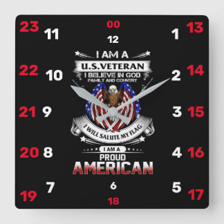 I AM A VETERAN SQUARE WALL CLOCK