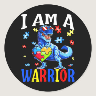 I Am A Warrior Autism Family Dinosaur Autism Classic Round Sticker