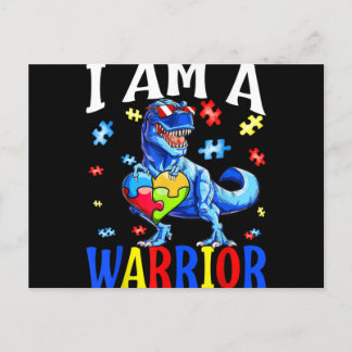 I Am A Warrior Autism Family Dinosaur Autism Holiday Postcard