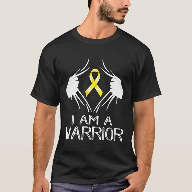 I Am A Warrior Childhood Cancer Awareness Gold Rib T-Shirt (Front)