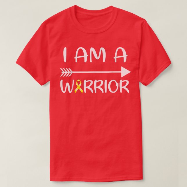 I Am A Warrior Childhood Cancer Awareness Gold Rib T-Shirt (Design Front)