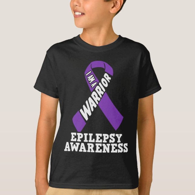 I Am A Warrior Epilepsy Awareness Ribbon Disease  T-Shirt (Front)