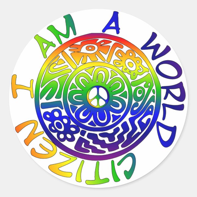 I Am A World Citizen Classic Round Sticker (Front)