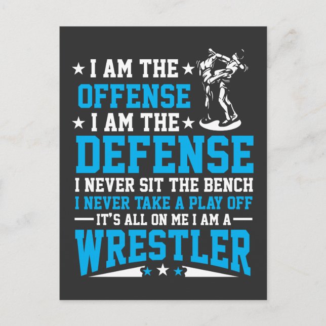 I am a Wrestler Offense Defense Wrestling Fighter Postcard (Front)