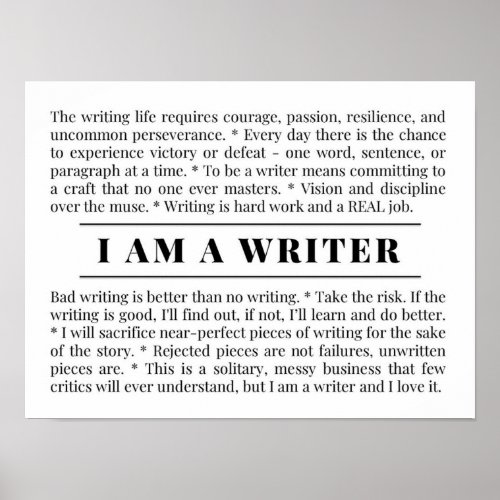 I AM A WRITER Encouragement  Inspiration Poster