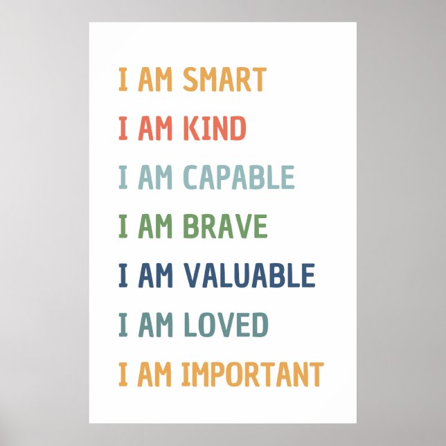 I Am Affirmations Classroom Poster (Front)