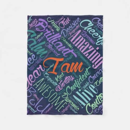 I am Affirmations Word Cloud Art Fleece Blanket