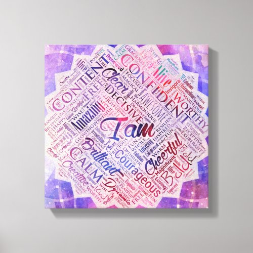 I am Affirmations Word Cloud Art in lotus Canvas Print