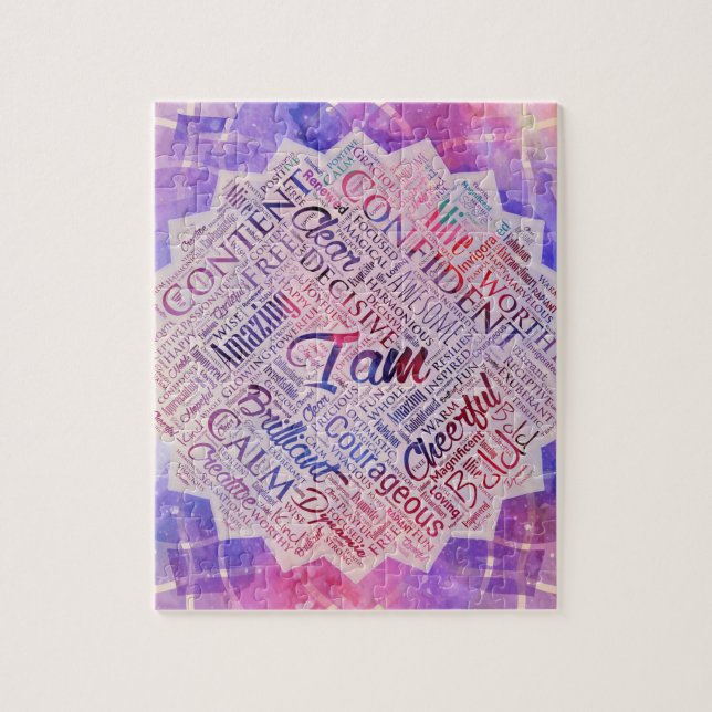 I am Affirmations Word Cloud Art in lotus Jigsaw Puzzle (Vertical)