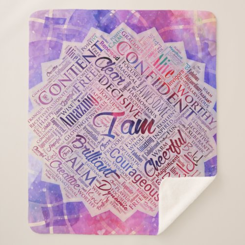 I am Affirmations Word Cloud Art in lotus Sherpa Blanket