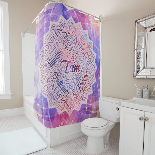 I am Affirmations Word Cloud Art in lotus Shower Curtain (In Situ)