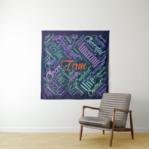 I am Affirmations Word Cloud Art Tapestry