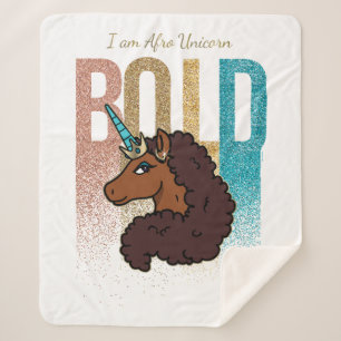 I am Afro Unicorn   Bold Glitter Design Sherpa Blanket