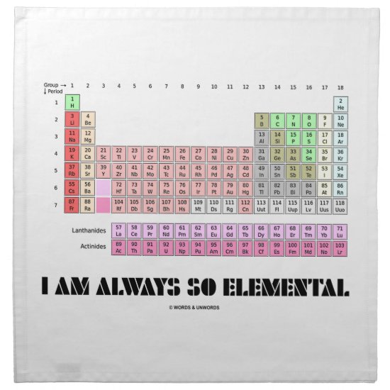 I Am Always So Elemental Periodic Table Elements Cloth Napkin