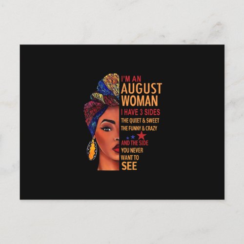 I Am An August Woman I Have 3 Sides August Announcement Postcard
