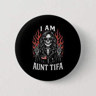I Am Aunt Tifa Funny Skeleton Biker Aunt Tifa Desi Button