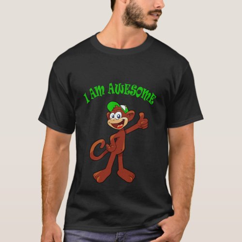 I Am Awesome_ Cute Animal Monkey Thumb Up Kid Boy  T_Shirt