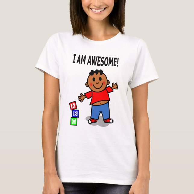 I AM AWESOME! Cute Cartoon Boy T-Shirt (Front)