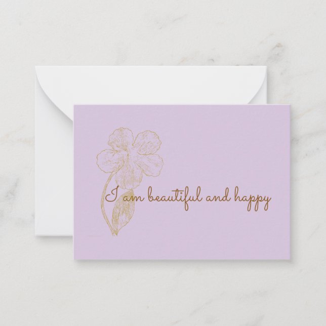 I am Beautiful and Happy Positive Affirmation Note Card (Front)