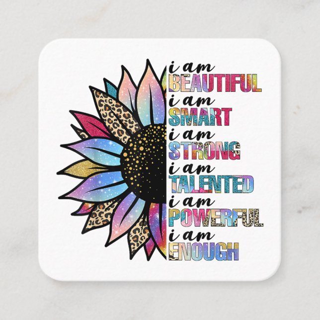 I am Beautiful I am Smart I am Strong Leopard Sunf Square Business Card (Front)