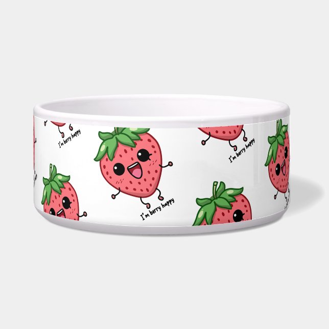 I am Berry Happy cute kawaii strawberry jumping Bowl (Front)