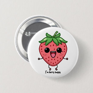 I am Berry Happy cute kawaii strawberry jumping Button