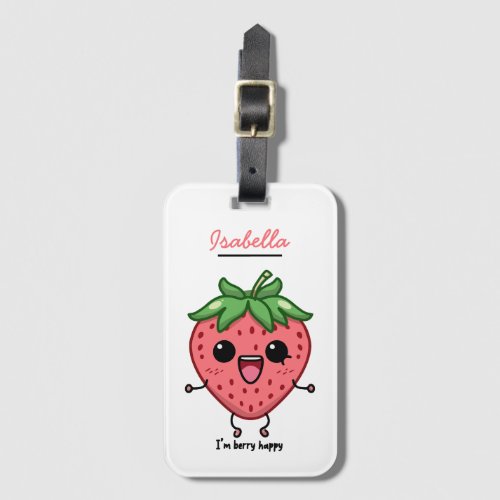 I am Berry Happy cute kawaii strawberry jumping Luggage Tag