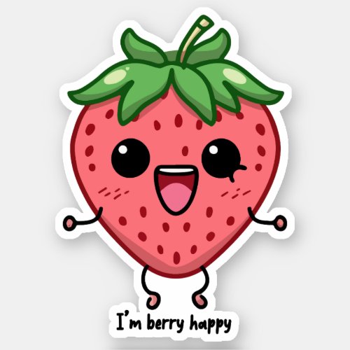 I am Berry Happy cute kawaii strawberry jumping Sticker