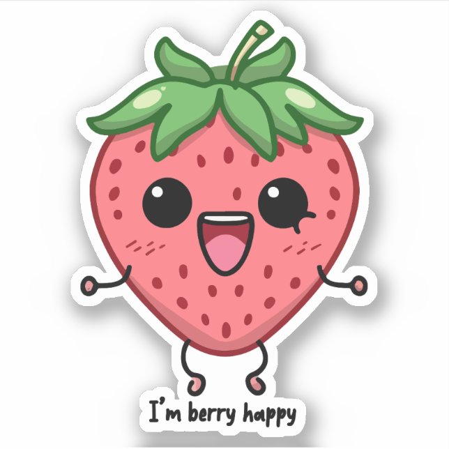 I am Berry Happy cute kawaii strawberry jumping Sticker (Front)