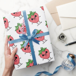 I am Berry Happy cute kawaii strawberry jumping Wrapping Paper