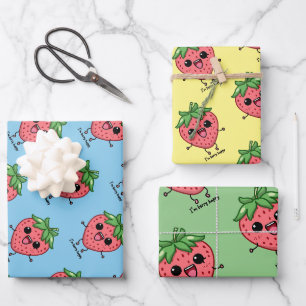 I am Berry Happy cute kawaii strawberry jumping Wrapping Paper Sheets