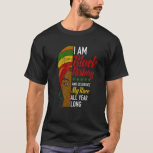 I Am Black All Year Long Afrocentric Turban Black  T-Shirt