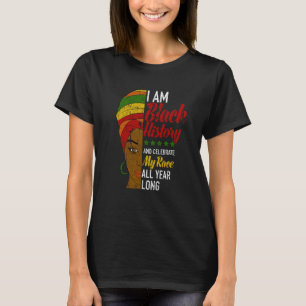 I Am Black All Year Long Afrocentric Turban Black T-Shirt