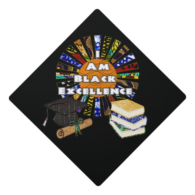 I am Black Excellence African Fabric Collage Graduation Cap Topper (Front)