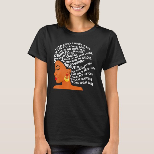 I Am Black Excellence Strong Woman Word Hair T-Shirt (Front)