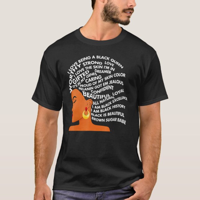 I Am Black Excellence Strong Woman Word Hair T-Shirt (Front)