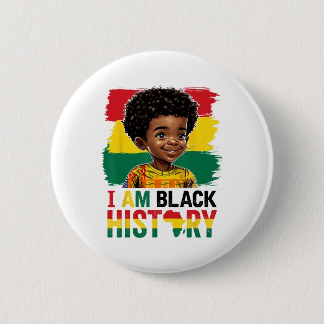 I Am Black History Afro Boy Little Melanin Prince  Button (Front)