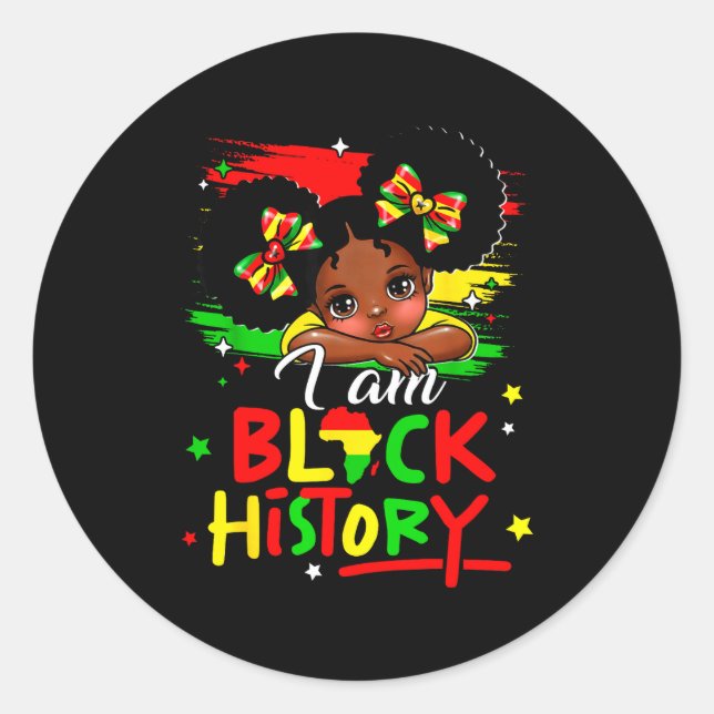 I Am Black History Afro Girl Little Melanin Prince Classic Round Sticker (Front)